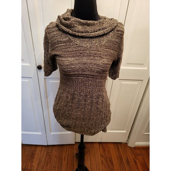 212 Collection Sweaters - Vintage 90s Does 70s  Brown Heathered Short Sleeve Sweater Cowl Neck sz M Retro